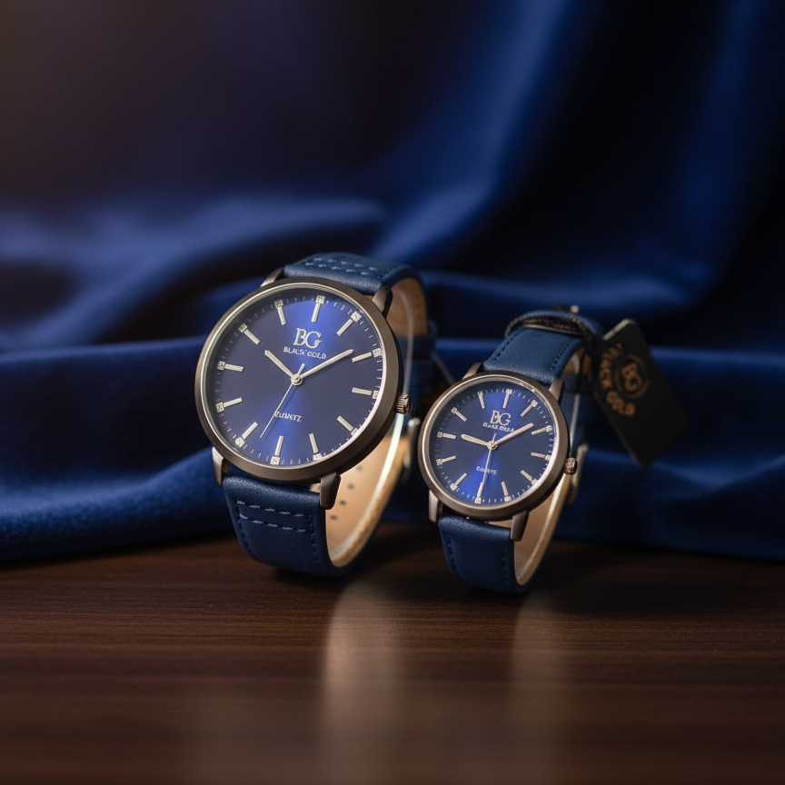 Elegant Blue Dial Couple Watch Set - Matching His & Hers Analog Watches