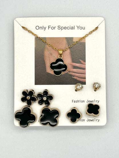 Earrings And Necklace Pack 4 Set Stylish Jewelry Collection Elegant Design Durable Quality Comfortable Wear Suitable For Daily And Occasion Use - Black