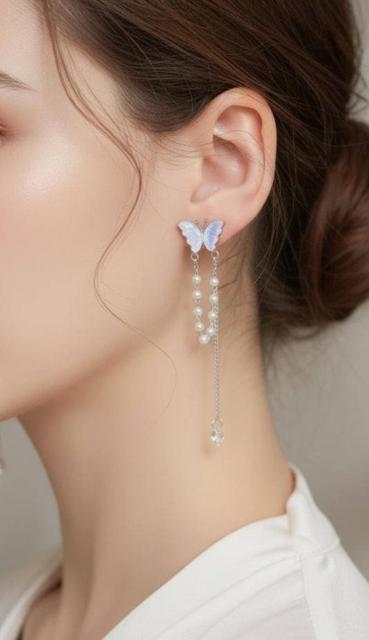 S925 Elegant Butterfly with Pearl Tassels Drop Earrings – Delicate, Feminine & Stylish Fashion Jewelry for Women & Girls golden