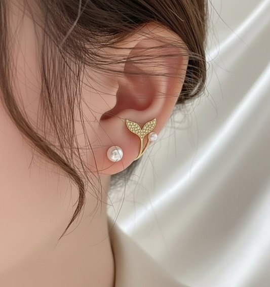 Mermaid Tail Earring - Gold Crystal