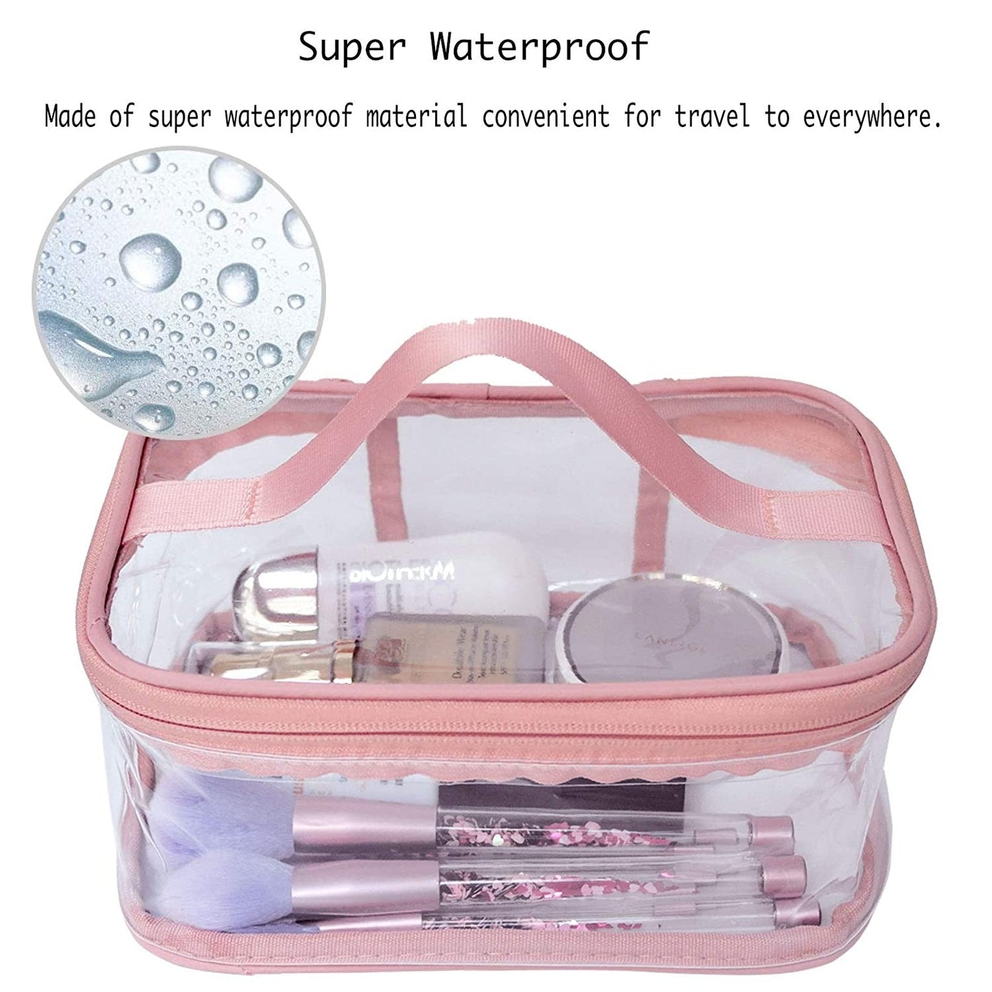Cosmetic Organizer Makeup Brush Bag Cosmetics Transparent Multifunction Large Waterproof Portable Travel Makeup Cosmetic Bags (Pink Color)