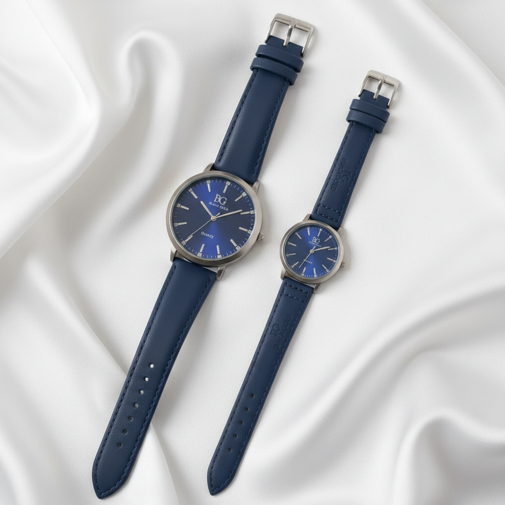Black Gold Blue Dial Watches on White Silk Background