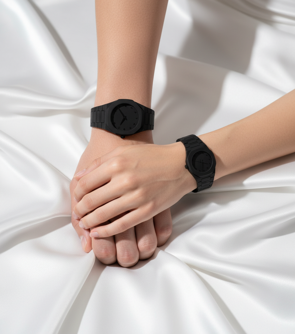 Black Aura Couple Watch – Elegant Matching Timepieces, Stylish Fashion Accessories for Men and Women