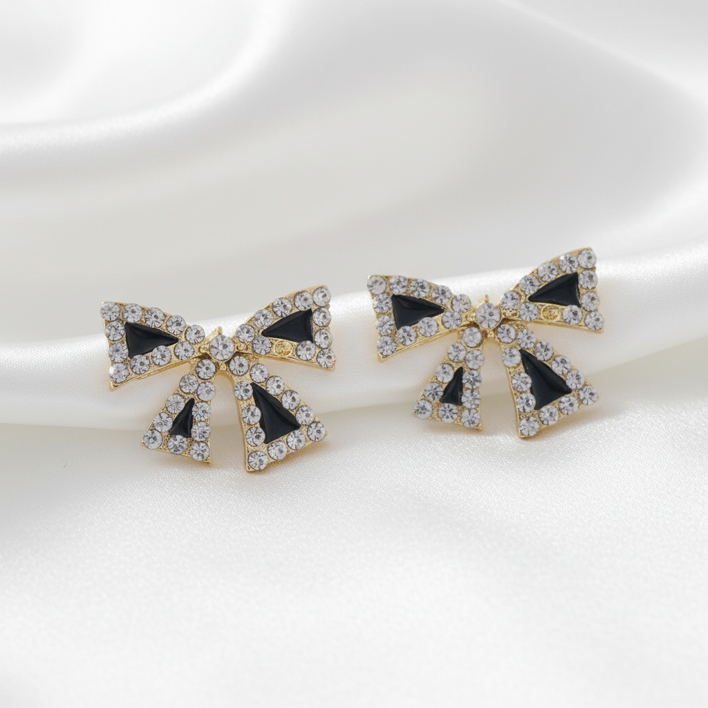 Crystal bow earrings detail shot