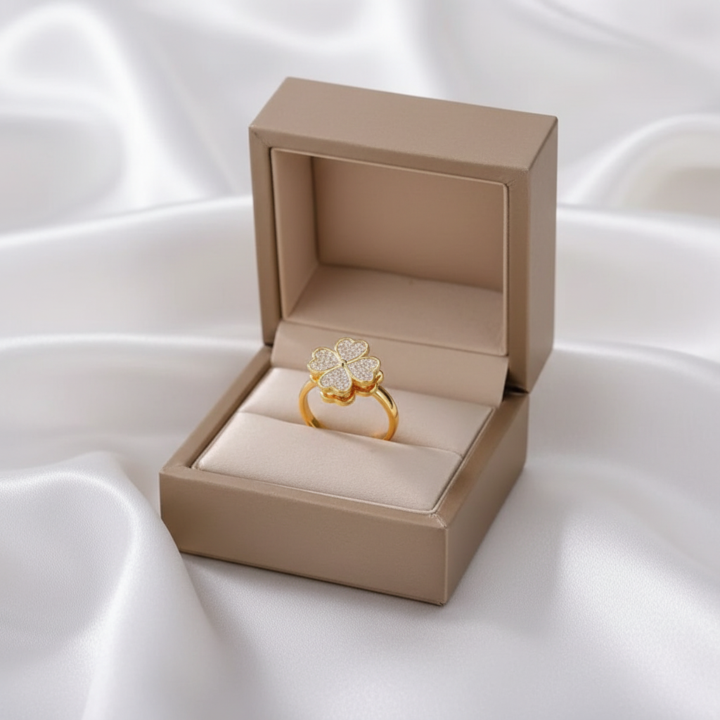 Gold Clover Ring Silk Background