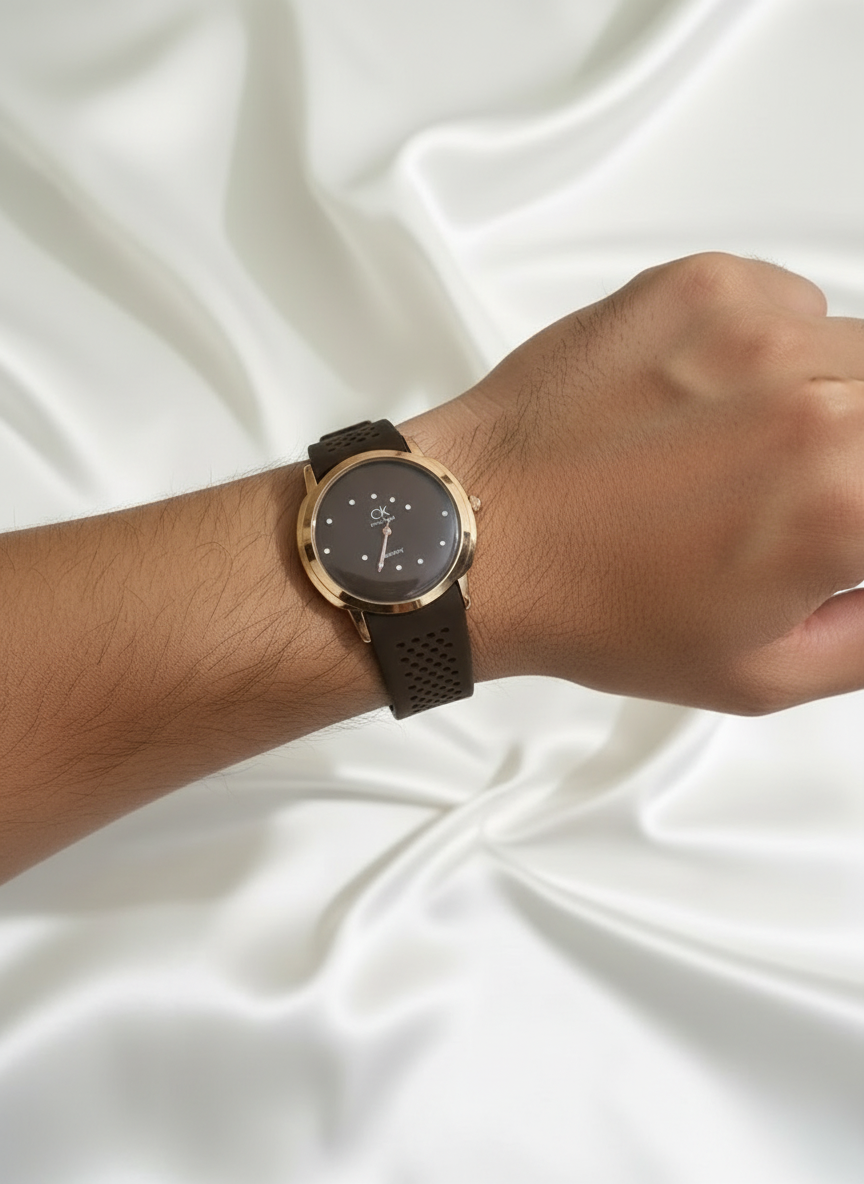 CK Quartz Big Dial Watch for Men | Premium Analog Wristwatch with Stylish Large Face | Elegant, Durable & Fashionable Daily Wear Timepiece brown