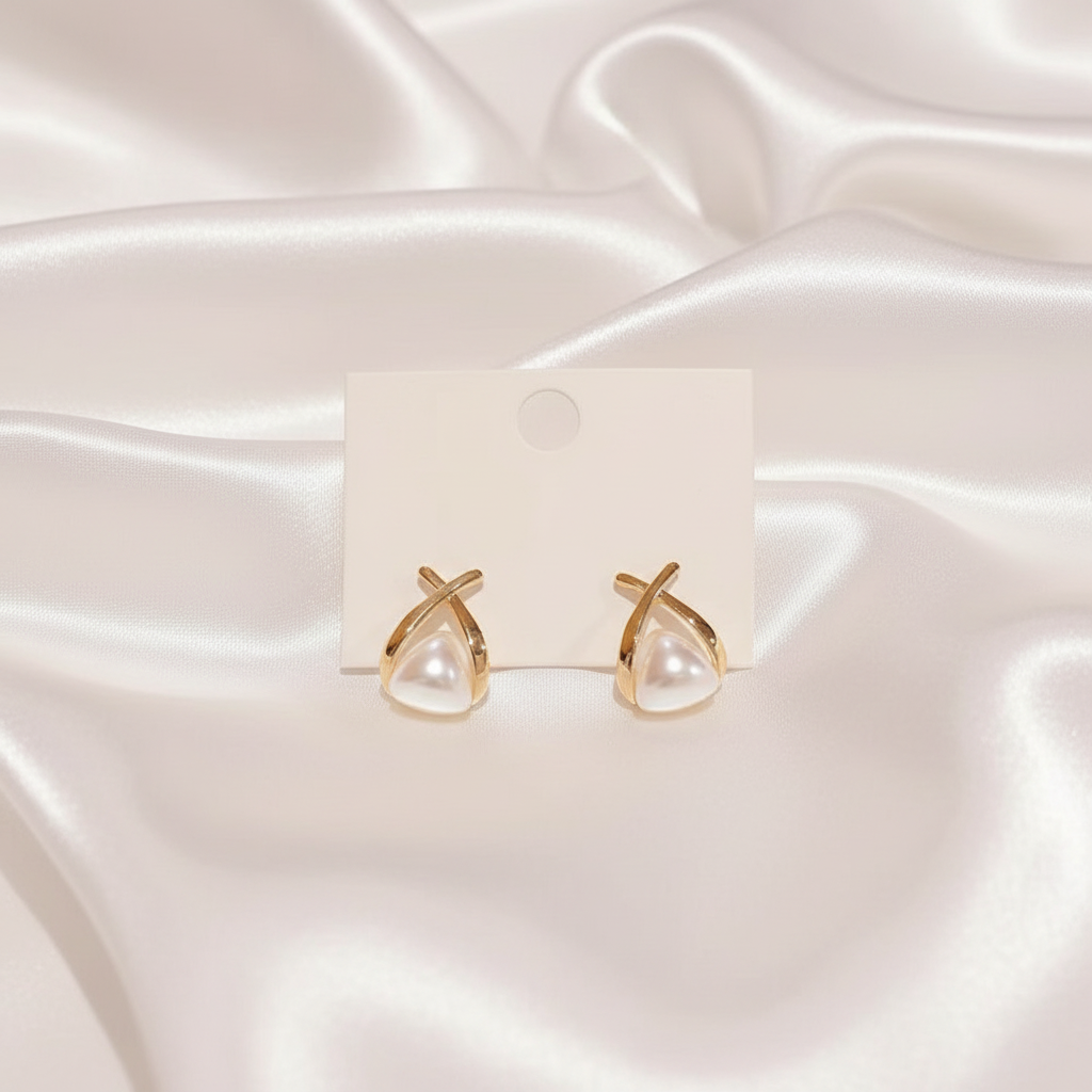 Pearl Earrings Card Silk Background