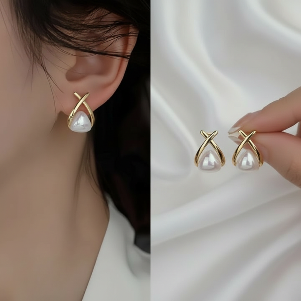 Pearl Earrings Display Silk Background