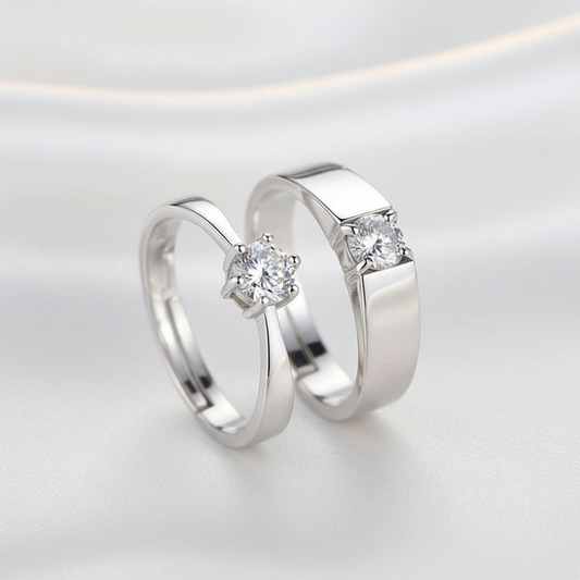 Solitaire Couple Rings Silk Background