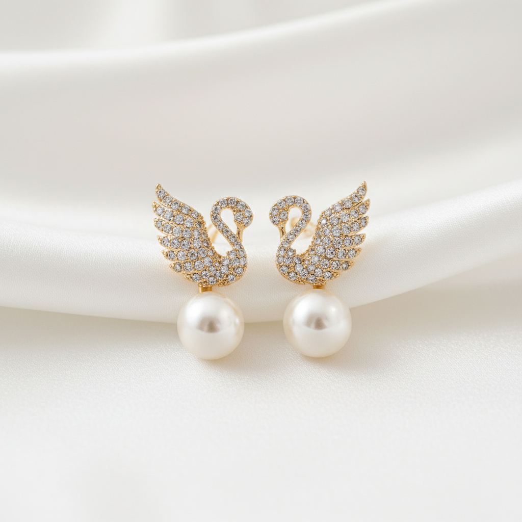 Swan Crystal Pearl Earrings