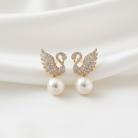 Swan Crystal Pearl Earrings